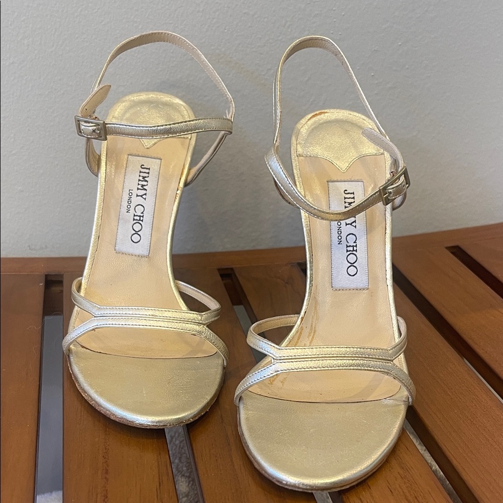 Size 36/6 Jimmy Choo Metallic Gold Ankle Strap Heels